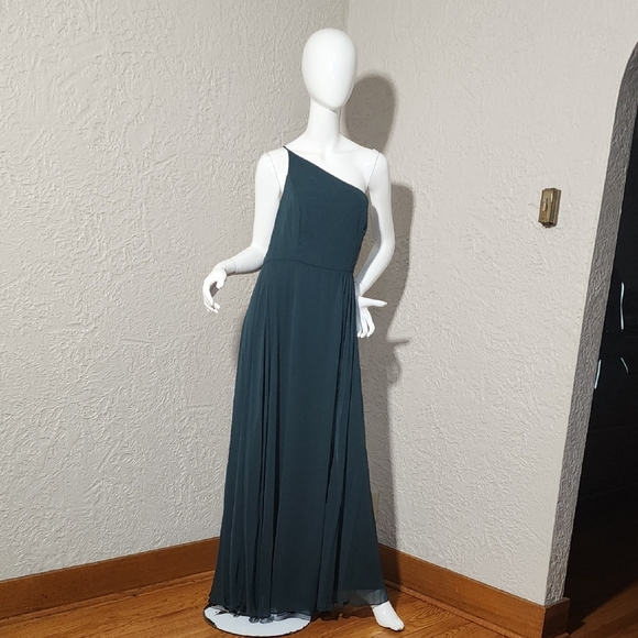 One-Shoulder Chiffon Maxi Dress with Light Gathers and Front Slit - Picture 1 of 6